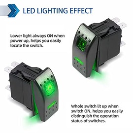 FXC FXC Rocker Switch 5Pin Laser On/Off Green LED Light 20A/12V 10A/24V Toggle Switch with Jumper Wires Set for Automotive Boat Marine Truck Jeep Off-Road Bus RV