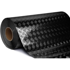 Industrial Utility Diamond Metallic Plate Chrome Finish Wrap Vinyl Underlayer Sheet Adhesive Roll for Shelves Walls Flooring (Black 17.8 inches x 15ft)