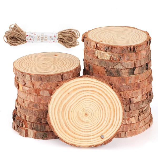 CMIOUEO Natural Wood Slices 30Pcs 3.1''-3.5'' Unfinished Wood kit with