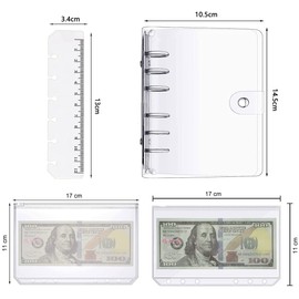 YFFSFDC A7 PVC Binder, Mini 6 Hole Notebook, Pocket Size, PVC Clear Material, Soft, Includes Bodan, 3 Clear A7 Pockets, Includes Ruler, Notebook (A7, 5 Pieces)