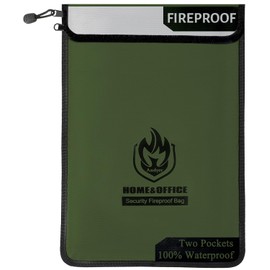 andyer Upgraded Two Pockets Fireproof Document Bag (2000 15”x 11”Waterproof Fireproof Money Bag with Zipper, Fire Safe Waterproof Holder Pouch for Valuables, Legal Documents (Green)