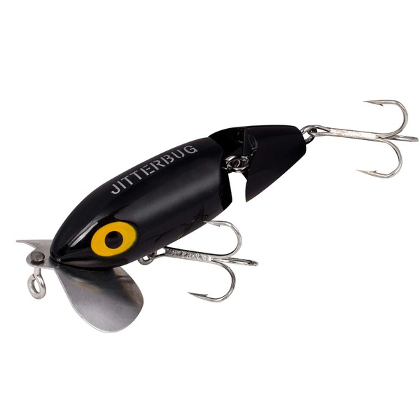 Arbogast Jitterbug Topwater Bass Fishing Lure - Excellent for Night Fishing, Black, G650 (3 in, 5/8 oz)