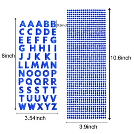 3 Sheets Glitter Alphabet Stickers and 1 Sheet Rhinestones - Adhesive Letter Stickers for Decoration, Scrapbooking and DIY Crafts (Dark Blue)