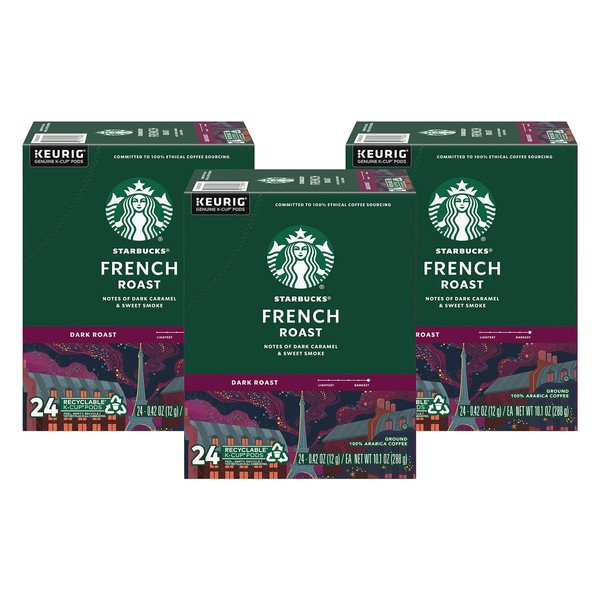 Starbucks French Roast Dark Coffee, 72 K-Cups, (3 Pack of 24 k-cups)