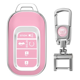 QfungYe for Honda Key Fob Cover with Keychain. No Screws Required for Installation. Compatible with 2022-2025 Honda Civic Accord HR-V Pilot CR-V Odyssey (Sakura Pink)