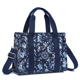 AOCINA Small Tote Bag for Women with Zipper Satchel Bags Crossbody Tote Purse Shoulder Handbags for Work Nurse College Gift(Blue Floral Small)