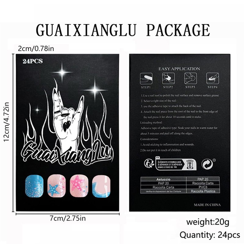 False Nails Summer 24Pcs Short Square Press on Nails with