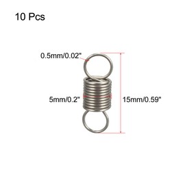 sourcing map Stainless Steel Tension Spring Tension Spring Wire Diameter 0.02 Inch AD 0.2 Inch Free Length 0.5 Inch Small Double Hooks Pack of 10