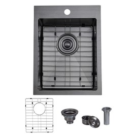 SHACO 15x20 Inch Black Drop In Bar Sink, 15 Inch Top Mount RV Kitchen Sink, Stainless Steel Sink for Small Kitchen Wet Bar Prep RV Yard Office Laundry with Dish Grid & Drain, Gunmetal Black