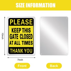 Blulu 4 Pcs Please Keep This Gate Closed Sign Metal 10" x 7" Door Closed Signs Reflective Sturdy Rust Aluminum Weatherproof for Indoor Outdoor Use, Easy to Install and Read (Black Yellow White)