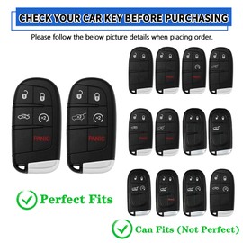 TOMALL for Jeep Key Fob Cover with Keychain, 5 Buttons Soft TPU Key Fob Protector Compatible with Jeep Compass Grand Cherokee Renegade Dodge Charger Challenger Dart Durango Journey, Black