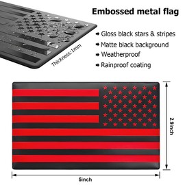 Zpana American Flag Metal Car Emblem Decal, 2PCS Embossed 3D Aluminum Alloy Vehicle Bumper Sticker, Patriotic Automotive Side Window Decal Accessories, Universal for SUV, Sedan, Truck(Black/Red)