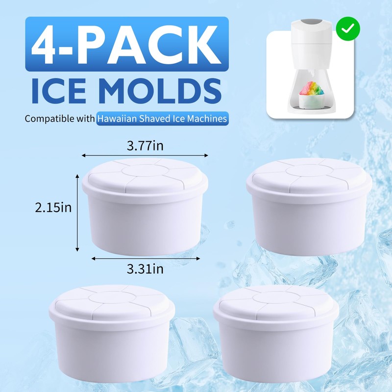 4 Pack Ice Molds Compatible with Hawaiian Shaved Ice, Shaved