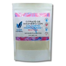 Saisa Herbal Citrato De Magnesio Colgeno Hidrolizado Biotina En Polvo Bolsa Con 1 Kg. Sabor Natural - Producto Original de Alta Calidad, Entrega Rápid