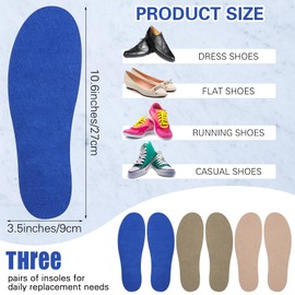 Velmitten 3 Pairs Sockless Shoe Liner No Show Socks Washable Barefoot Shoe Insert Insoles Women Man(Khaki, Light Brown, Dark Blue)