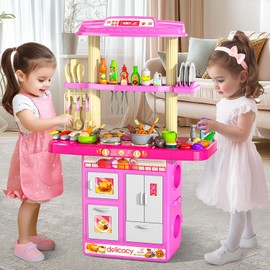 JUKUDAHU Pretend Play Kitchen Toys for Kid Age 3 4 5 6 7 - Double Sided Kitchen Appliance with Toy Accessories for Girls, Cooking Toys for Kids Ages1-3, Gift Toy for 3 4 5 6 Years Old Girls (Large)