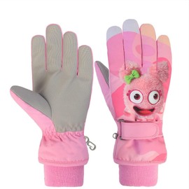 HNGEMSY Waterproof Kids Gloves Winter Cold Weather Fleece Lined Thermal Warm PU Palm Snow Ski Cycling Glove for Age1-13 Boys Girls Kid Boy Toddler Girl Children Skiing Snowboarding (Rose-Fairy, S)