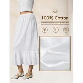 BEAUZSUZSANA Women 100% Cotton Half Slip Dress for Under Dresses Long Underskirt Non Cling (White-85cm,2XL)