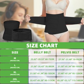 ZOLIQUEX 2 in 1 Postpartum Belly Band Wrap Black, C-Section Support Belt Medium, Post Partum Support Recovery Waist/Pelvis Belt, Hysterectomy Binder Girdle Stomach