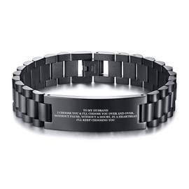 MEALGUET to My Husband Bracelet Gift from Wife for Valentines Day Birthday Birthday Keepsake Jewelry Love Quotes Message Engraved Stainless Steel Bracelet for him from Wife, Lover Gift