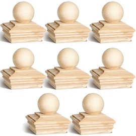 8 Pcs 4 x 4 Inch Wood Post Caps, Cedar Ball Finial