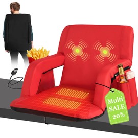 Stadium Seats for Bleachers-3 Heat Settings Backrest&Seat Cushion with Support, Portable Folding Stadium Chair with 6 Reclining, Storage Cup Holder for Football Games/Camping/Concerts (Heated, Red)