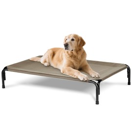 PVY Elevated Dog Bed for Outdoor, XL Raised Dog Cot with Washable Mesh, Cooling Pet Cot Chew Proof for Outside Camping, 47 inch Brown