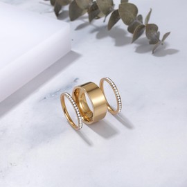 JewelryWe 14K Gold Plated Ring: Stackable Stainless Steel Jewelry Set Cubic Zirconia Bands Non Tarnish Rings for Women