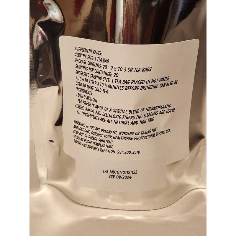 Mullein Leaf Tea Bags - All Natural Wildcrafted (30)