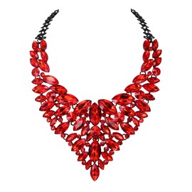 Flyonce Rhinestone Chunky Bib Collar Necklace, Red Crystal Costume Statement Jewelry for Women