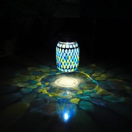 GUANFU Mosaic Solar Lanterns Outdoor Hanging Lights, Solar Table Lamps & Cool Blue Color Mosaic Glass Lights, Outdoor Waterproof Solar Night Lights, Garden,Patio,Pathway & Yard Décor