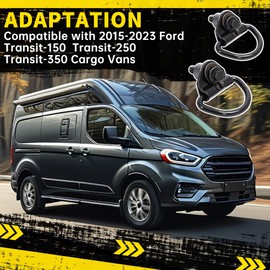 KUAFU 2Pcs Cargo D-Hooks Compatible with 2015-2024 Ford Transit 150 250 350 Van Steel Rear Cargo Tie Down Hook Black Powder Coated