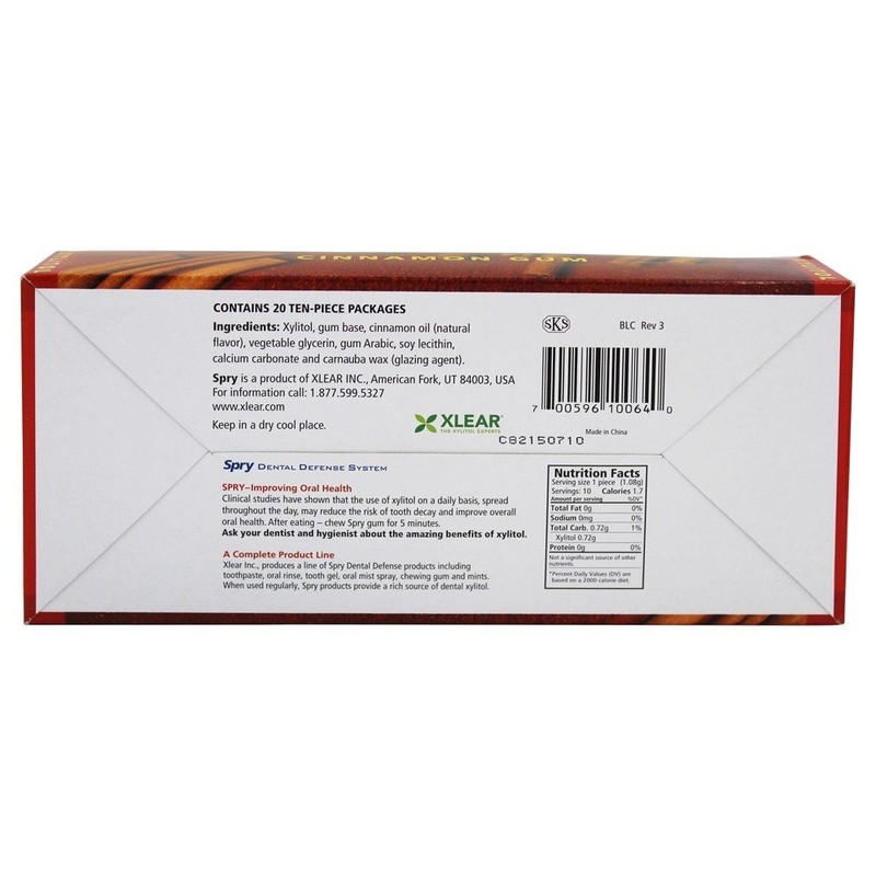 Xlear - Spry Natural Xylitol Chewing Gum Box Cinnamon -