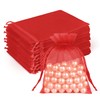 Crweety 50 Pcs Red Organza Bags 3x4 In, Small Mesh