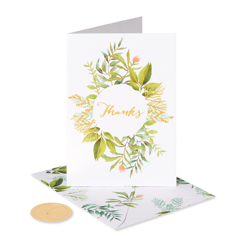 Papyrus Thank You Cards with Envelopes, Simple Leaf (14-Count)