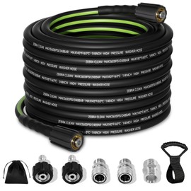 Pressure Washer Hose 50 FT x 1/4''，3600 PSI Kink Resistant Power Washer Hose Replacement– Universal Electric Power Washer Hose with Leak-Free M22 Female and 3/8" Quick Connection Kit
