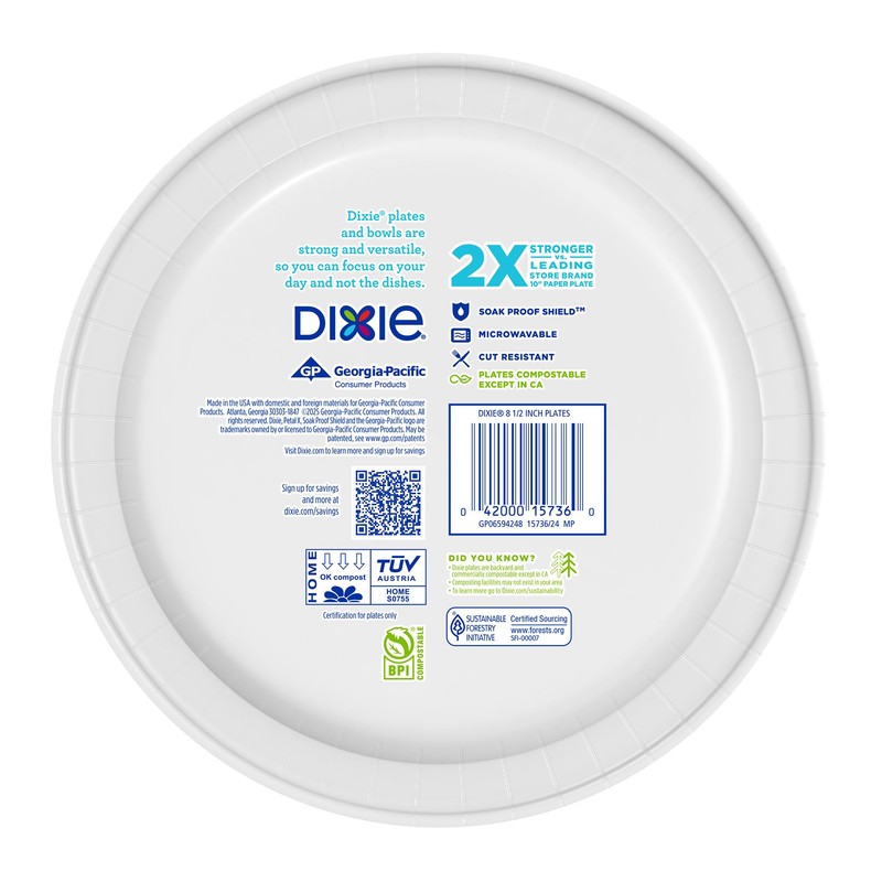 Dixie Medium Paper Plates, 8.5 Inch, 90 Count, 2X Stronger*,