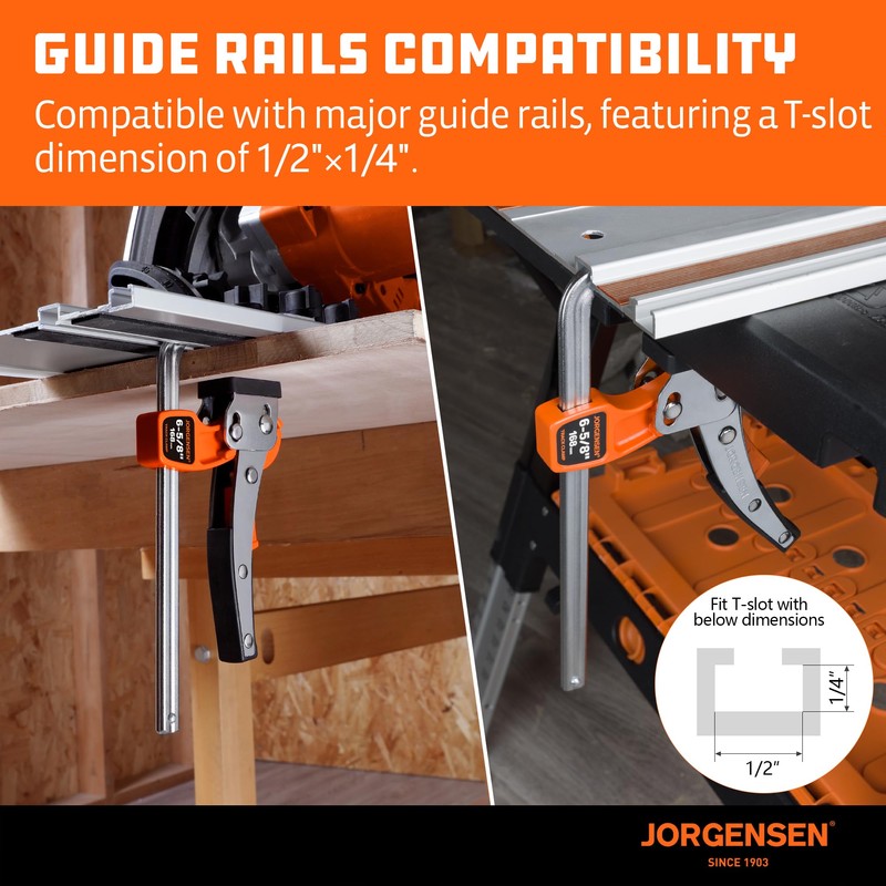 Jorgensen 6-5/8" Ratcheting Table Clamp, Quick Release Track Saw Clamp,