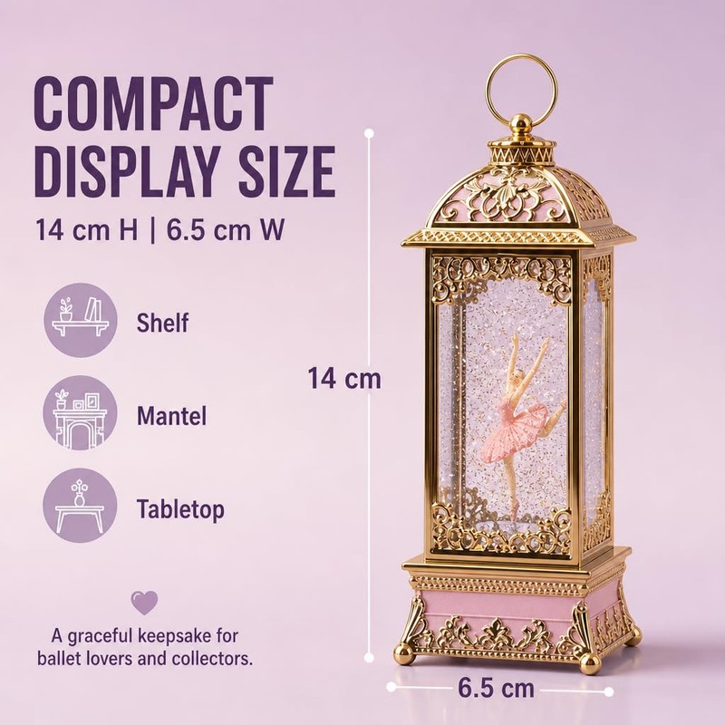 Ballerina Musical Snow Globe Lantern, Gold & Pink Spinning Figurine