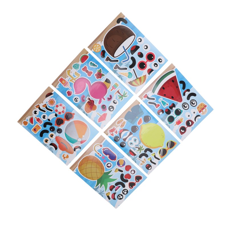 36PCS Facial Stickers for Kids Cartoon Hawaiian Beach Theme Sticker