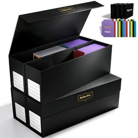 RyshePro Trading Card Storage Box with Magnetic Closure for 2400+ Sleeveless, Sports Card Case with 7 Dividers & 2 Foam Stoppers, Bulk Card Deck Box for MTG, TCG, Game Cards, 2 Count