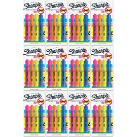 SHARPIE 25174PP Tank-Style Highlighters, Chisel Point, SmearGuard Ink Technology, 4 Highlighters per Box, Pack of 12 Box, Assorted Colors