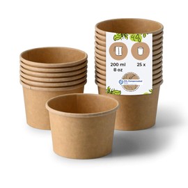 BIOZOYG Soup Cups to Go, Pack of 25, 200 ml / 8 oz, Diameter 90 mm, Brown Soup Bowls, Disposable Tableware, Alternative to Plastic Bowls, To Go Cups, Soup Bowl