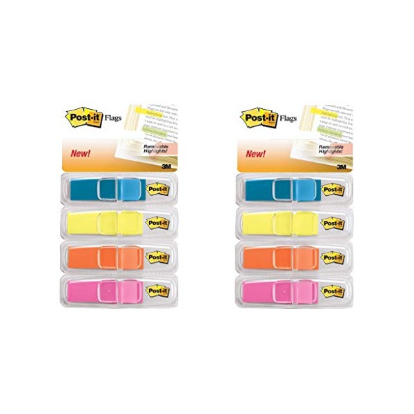 Post-it Highlighting Flags, Assorted Bright Colors, 1/2-Inch Wide, 35/Dispenser, 4-Dispensers/Pack,