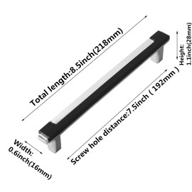 SYZOW 6 Pack Black Silver Cabinet Handles Pulls for Dresser Drawer Bathroom Bedroom Furniture Hardware 192mm