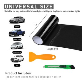 Wevdn Car Light Tint Film, 46.8" × 11.8" Extra-Wide Waterproof Headlight Taillight Tint Wrap Roll, Self Adhesive Film Sticker Sheet for Car Headlight Tail Lights with Squeegee+Cutter (Dark Black)