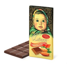 Krasnyi Oktyabr Alenka Classic Milk Chocolate Bar Almonds (Set of 4) 3.17oz/90g Gourmet Imported Russian Alionka Olenka