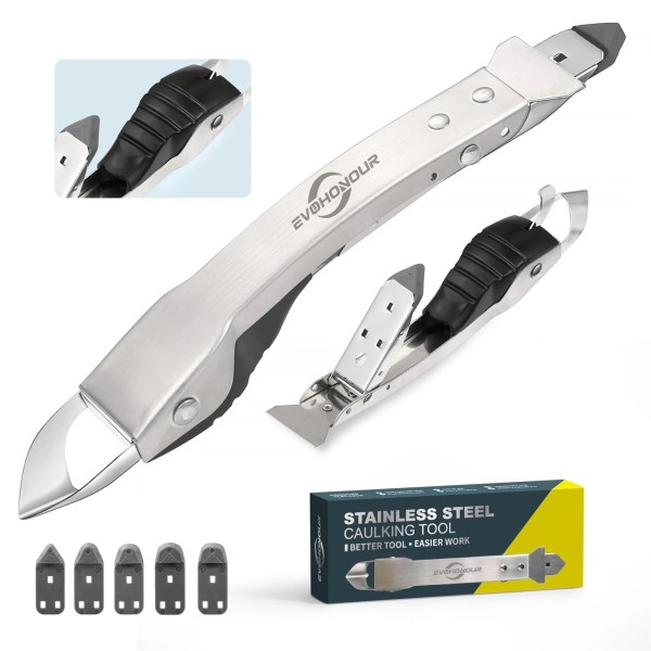 EVOHONOUR Caulking Tool Kit, Stainless Steel Caulk Remover Tool, 4