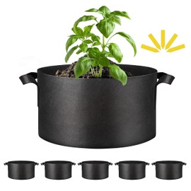 Simple Deluxe Grow Bags 15 Gallon 5 Pack Planter Pots with Handles, Thickened Nonwoven Fabric Aeration Cloth Bag, Heavy Duty Gardening for Tomoato, Potato, Vegetable and Flowers, Black with 5 Labels