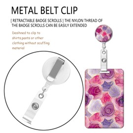 Badge Holder Case with Retractable Badge Reel Clip and Detachable Lanyard Strap Hard Vertical Card Protector for Women Nurse Teacher Student (Luxury Rose)